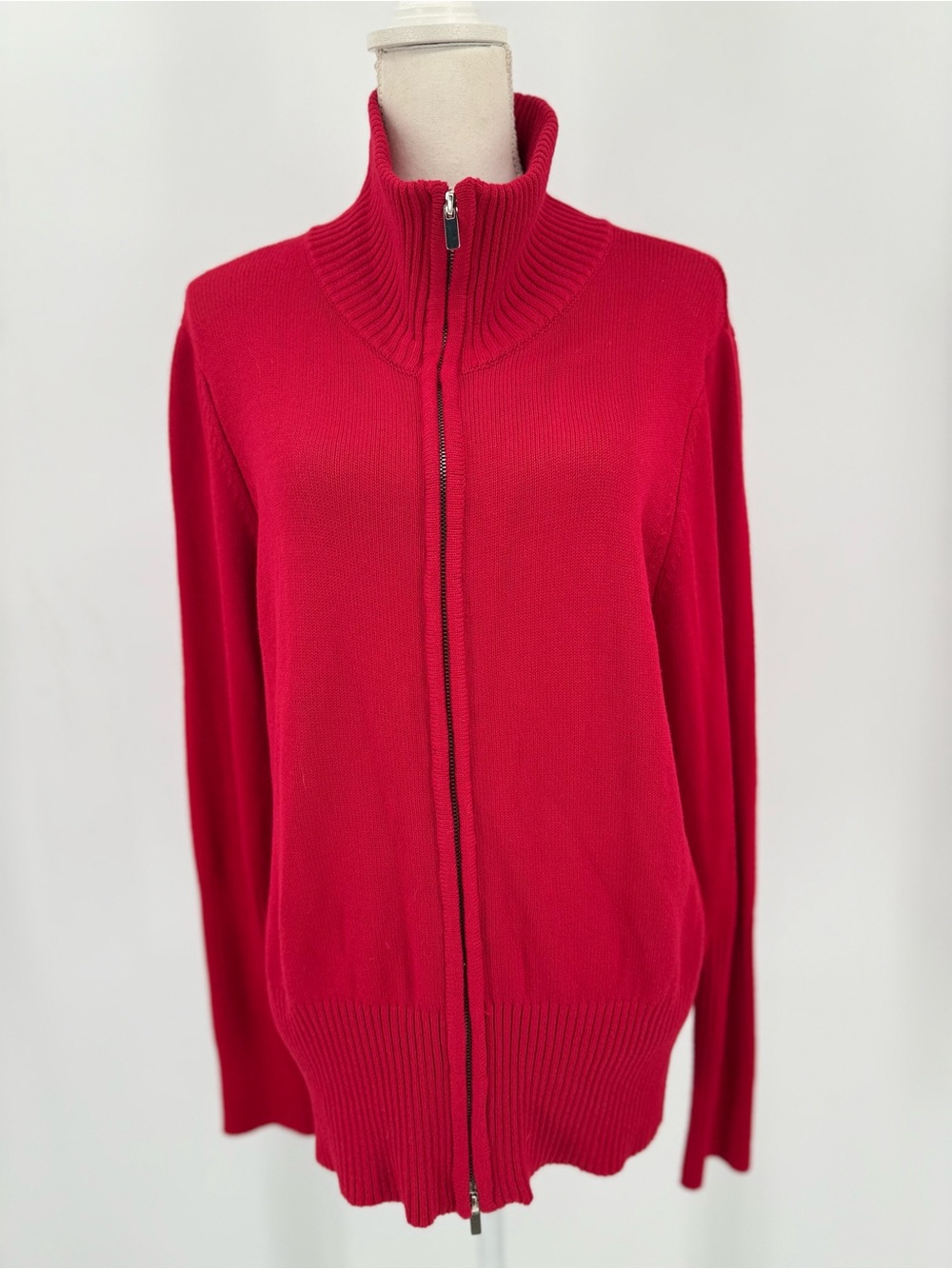 Boston Proper Full Zip Cardigan Sweater Women L Red Mock Neck Cardigan Jacket